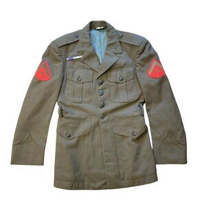 Vintage U.S. Marine Dress Serge Green Jacket Uniform Wool Coat Mens 36XS No Belt